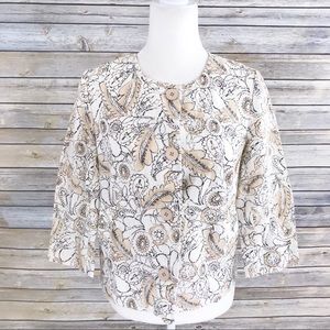 J. Jill Linen Blend Floral Button Front Jacket Top